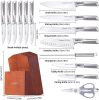 Kitchen Knife Set, 15 Piece Knife Sets with Block Chef Knife Stainless Steel Hollow Handle Cutlery with Manual Sharpener